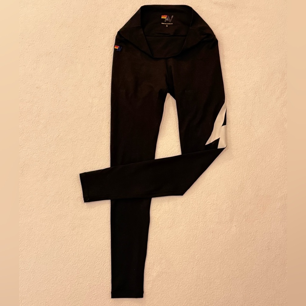 Aviator Nation Black Leggings with White Stripe